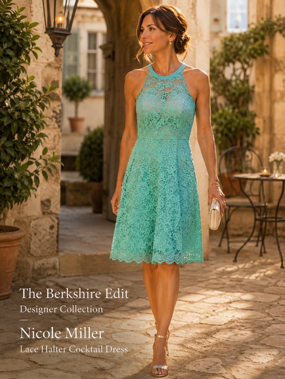 Nicole Miller Aqua Lace Halter Cocktail Dress NWT Wedding Guest Size 6